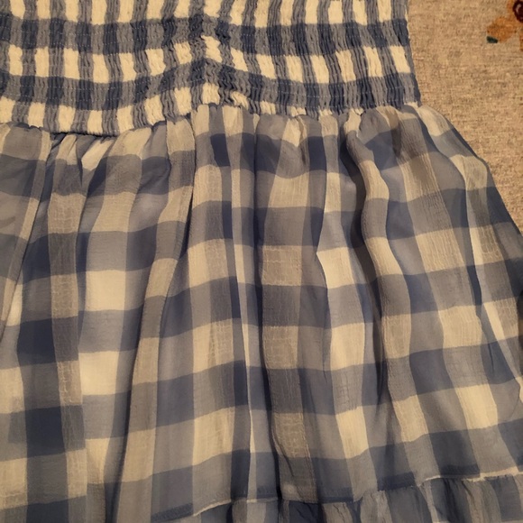 Blue gingham check women’s trendy cute midi blue white dress - Picture 3 of 4